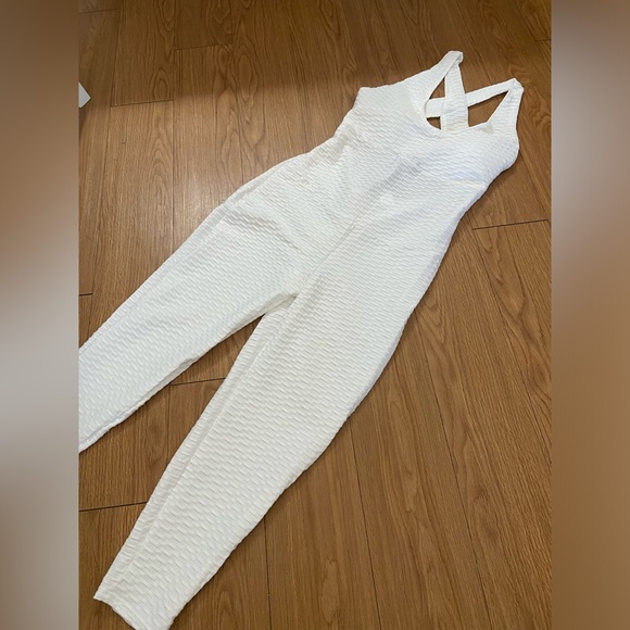 White Jumpsuit One Piece Teddy Workout Outfit Textured Lift - Picture 3 of 10